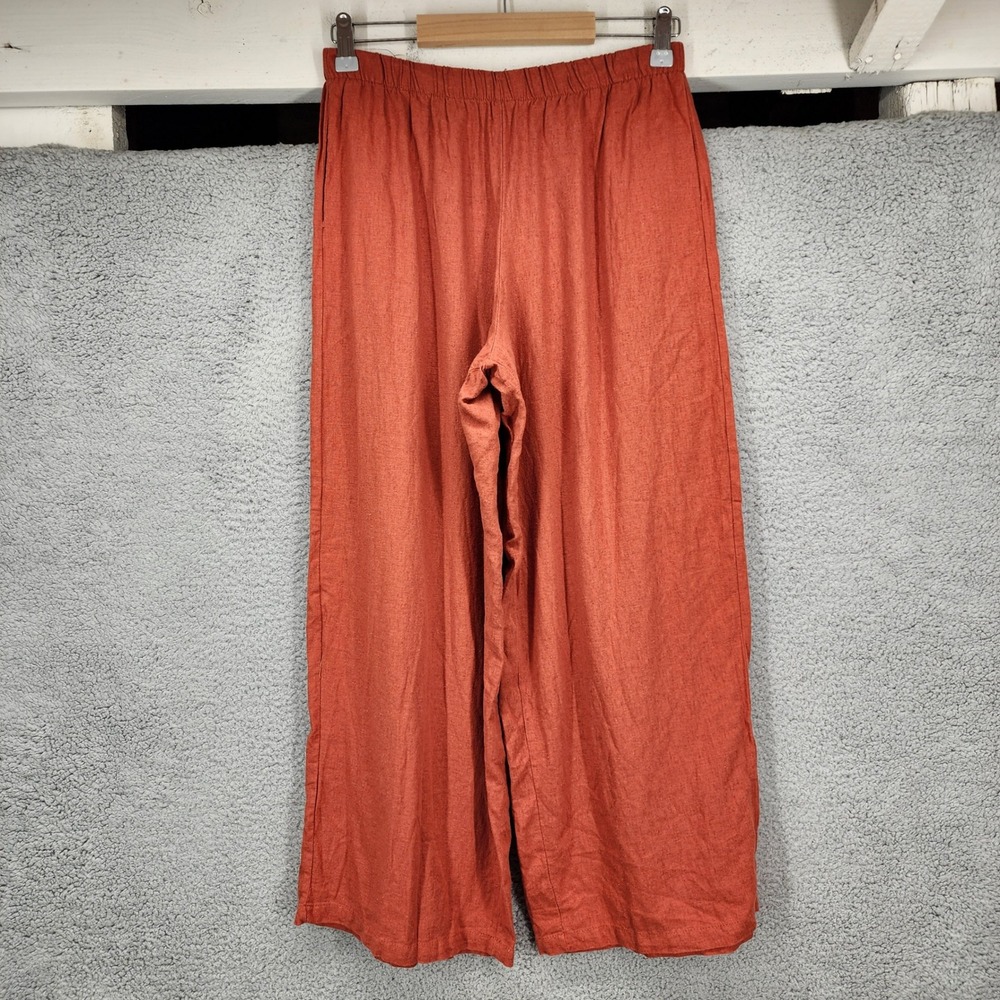 DONNI Rust Orange Linen Rayon Wide Leg Elastic Waist Pants Made in USA